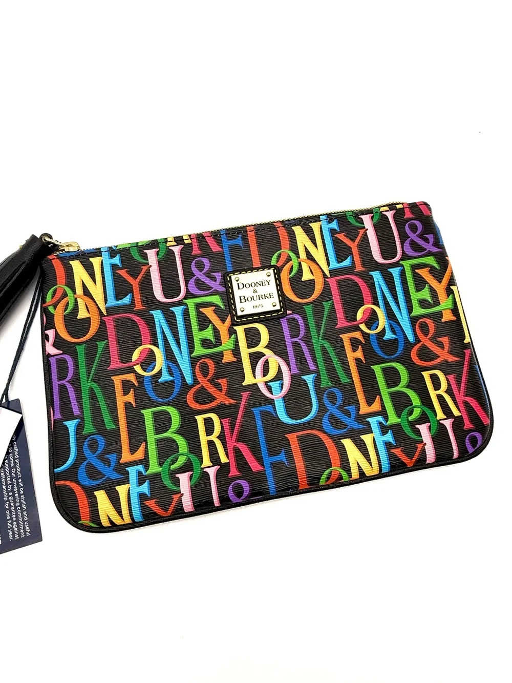 Dooney & Bourke Black Rainbow Retro Pouch Carrington NWT Graffiti Rainbow Black